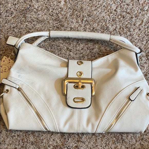 White handbag purse tote gold accessories - Picture 1 of 10